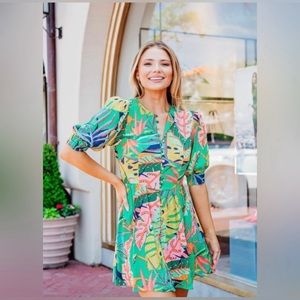 New! Karlie Clothing Tropical Puff Sleeve Dress size large
